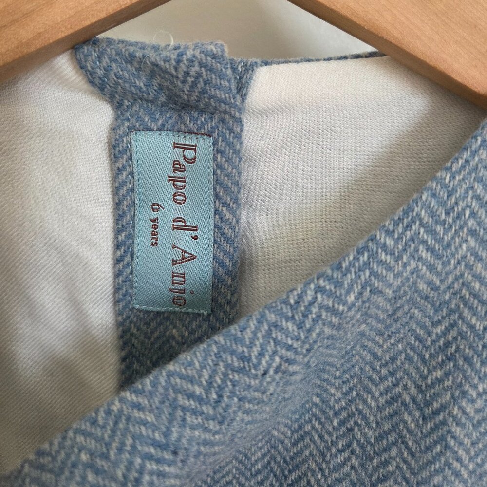 Papo d'anjo herringbone blue wool pinafore dress size 6 girls - Picture 4 of 8